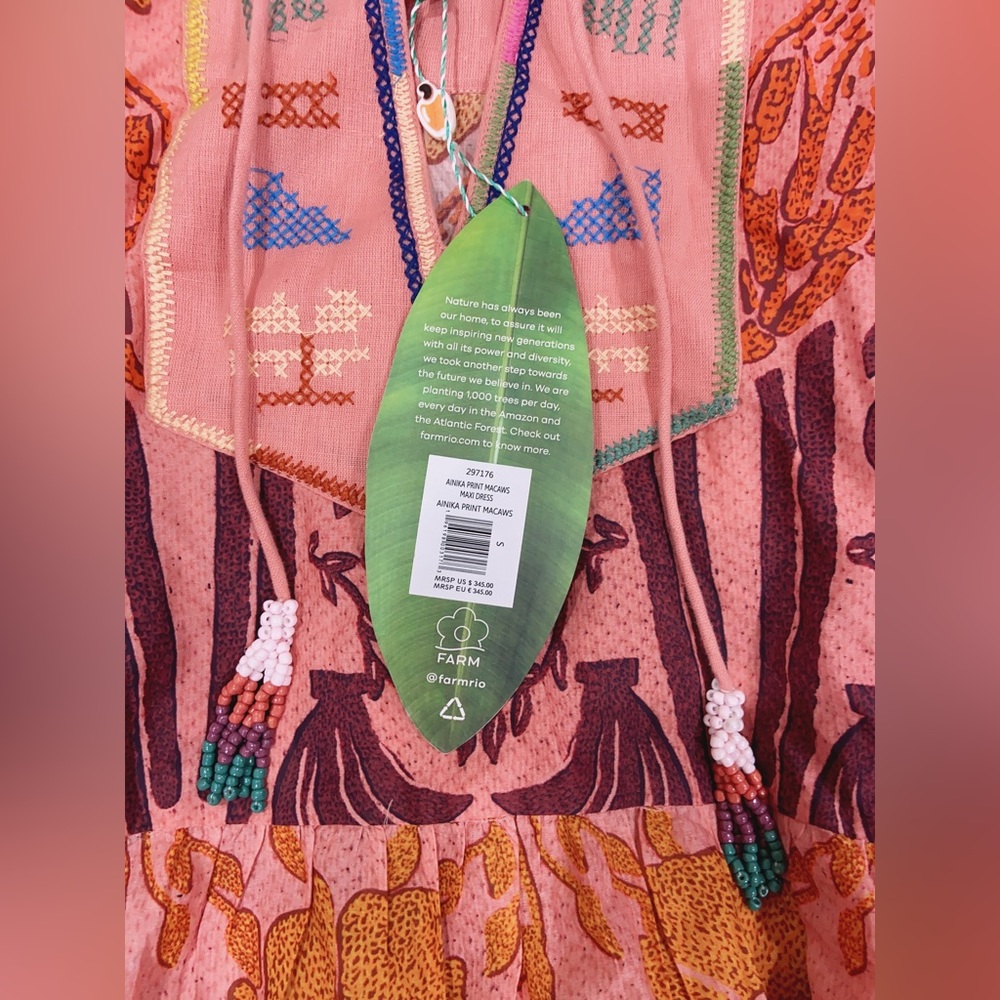 NWT Farm Rio Ainika Print Tiered Macaws Maxi Dress S - Picture 9 of 11